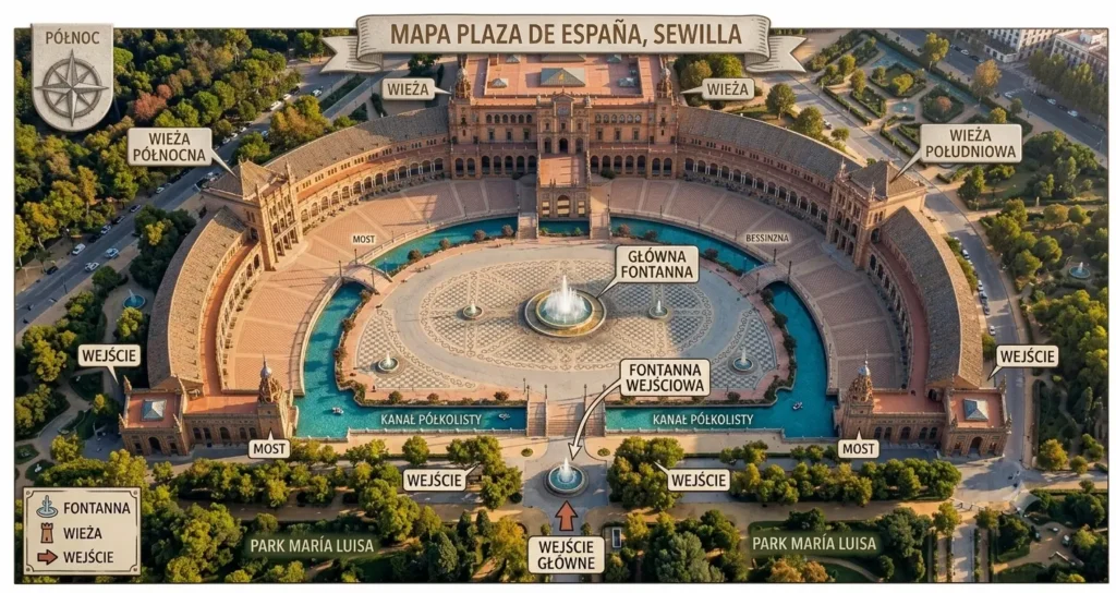 Mapa plaza espana czyli placu hiszpańskiego w Sewilli 
